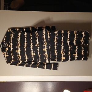 Haute Monde 2 Pc Black/Cream Long Sleeve Tee & Biker Shorts Activewear Set Large